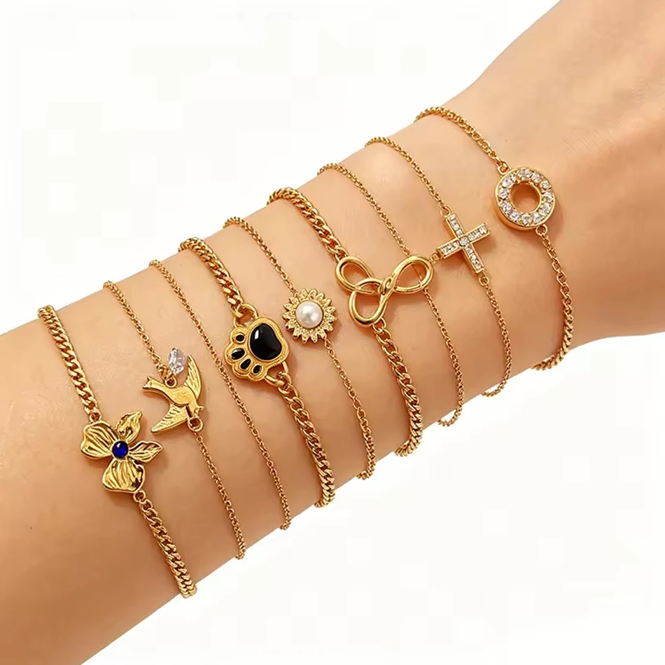 Gioielleria personalizzata OEM Braccialetti con ciondoli alla moda regolabili vintage in acciaio ino