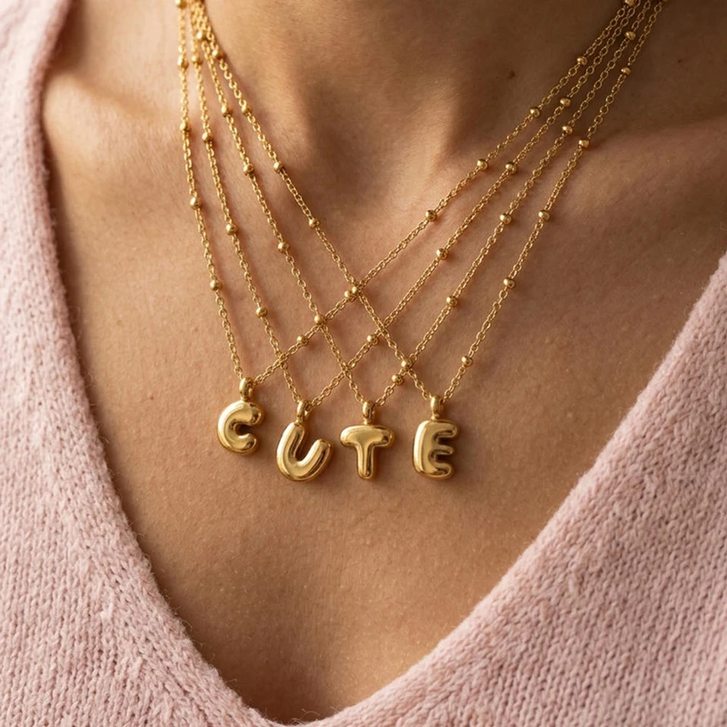 Gioielli personalizzati OEM Collana con lettera iniziale a bolle gonfie in acciaio inossidabile plac