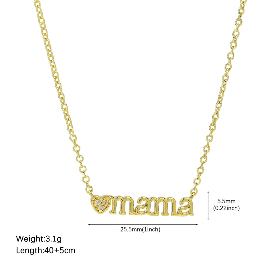 Collana di moda personalizzata per gioielli OEM Mamma con lettera in ottone con collana con ciondolo a forma di cuore con montatura in zirconi per il regalo della festa della mamma