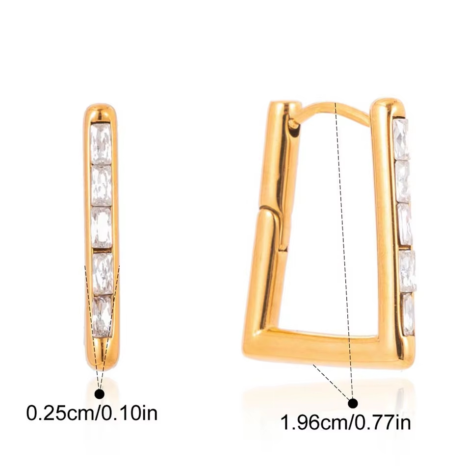 Orecchini a cerchio rettangolari in acciaio inossidabile con gioielli personalizzati OEM con orecchini geometrici placcati oro zircone PVD Gioielli all'ingrosso