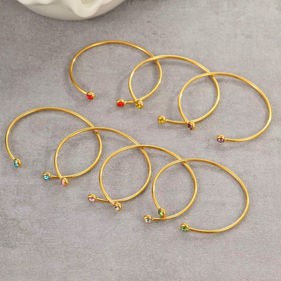 Bracciale personalizzato OEM Bracciale aperto con zirconi colorati Gioielli in acciaio inossidabile 316 Gioielli minimalisti per le donne