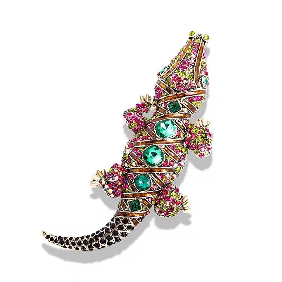 Gioielli personalizzati OEM Gioielli di moda Spilla in lega di coccodrillo con strass per uomo Donna