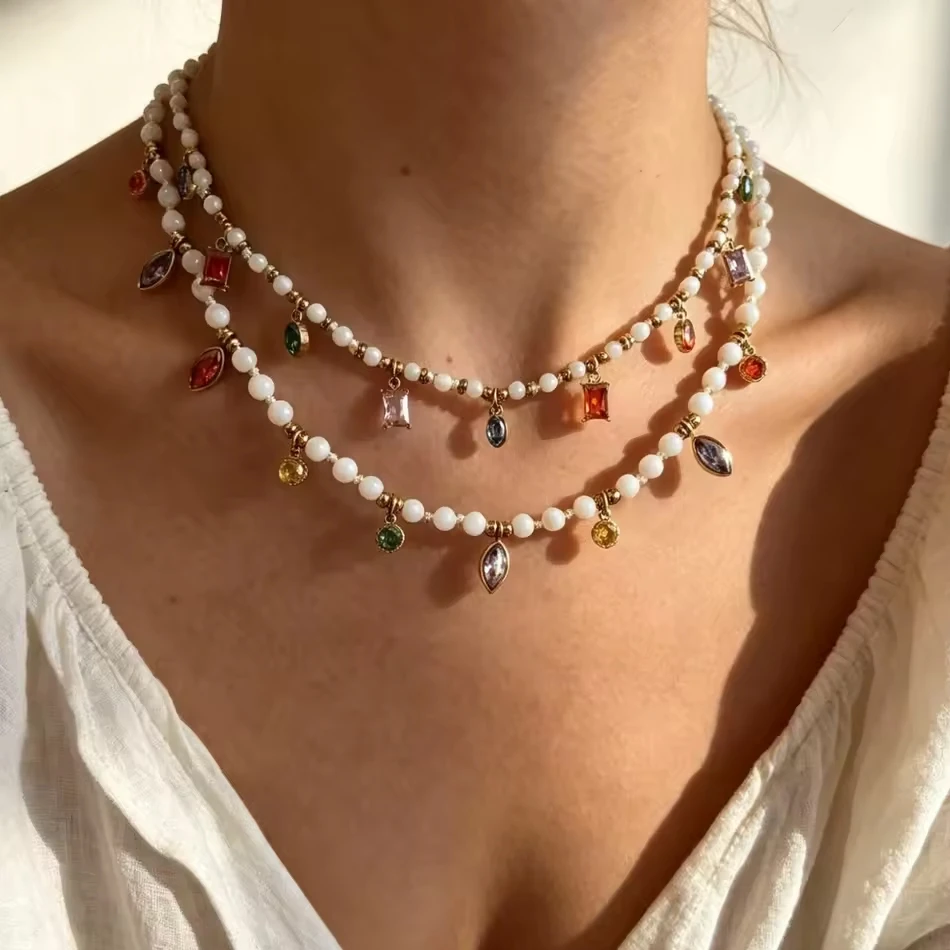 Collane di alta qualit&agrave; in acciaio inossidabile con perle di zircone colorate moda gioielli personal