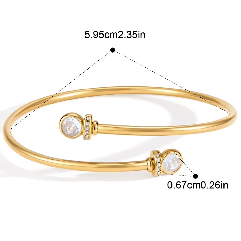 Gioielli personalizzati OEM Bracciale aperto impilabile con polsino aperto in acciaio inossidabile placcato oro 18 carati con rettangolo ovale delicato