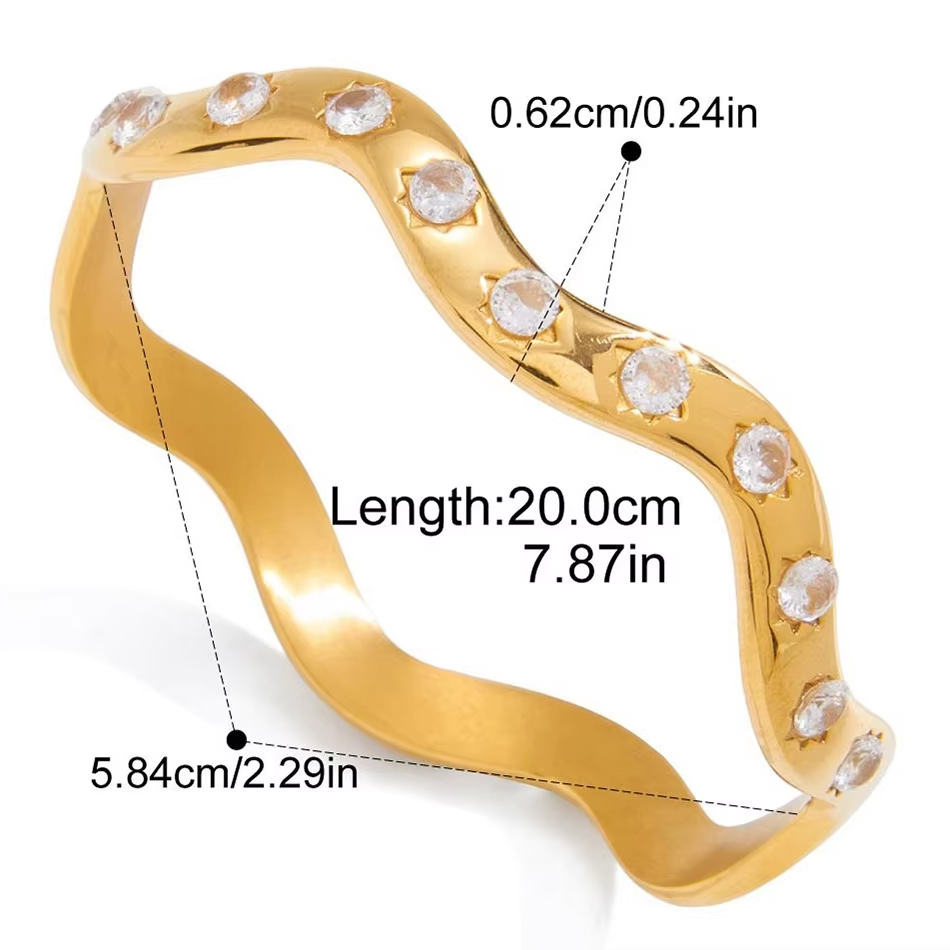 Bracciale geometrico ipoallergenico impermeabile con gioielli personalizzati OEM placcato oro 18 carati PVD in acciaio inossidabile con zirconi