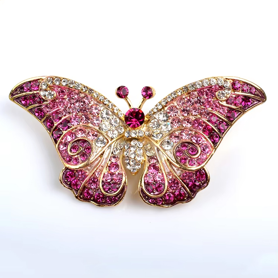 Elegante spilla a farfalla in acciaio inossidabile placcatura con strass Accessorio per spilla in metallo alla moda per regali di nozze con zircone