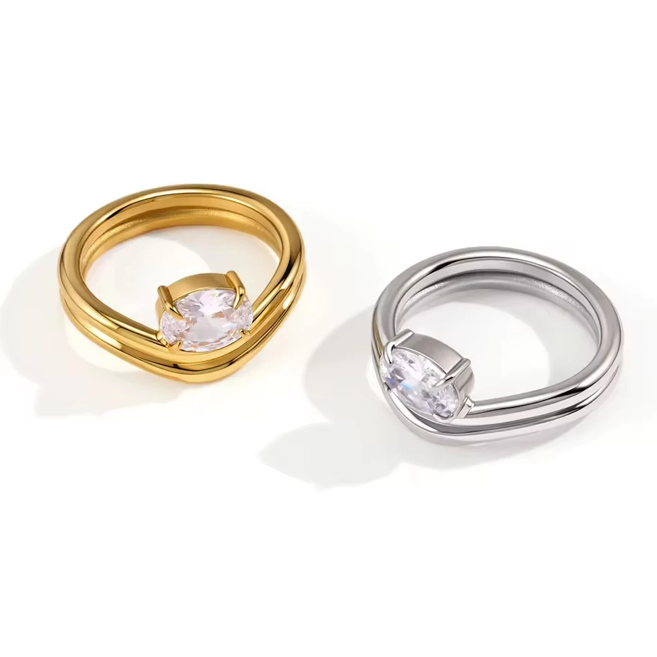Anello a onda a doppio strato in acciaio inossidabile con gioielli personalizzati OEM per donna Eleg