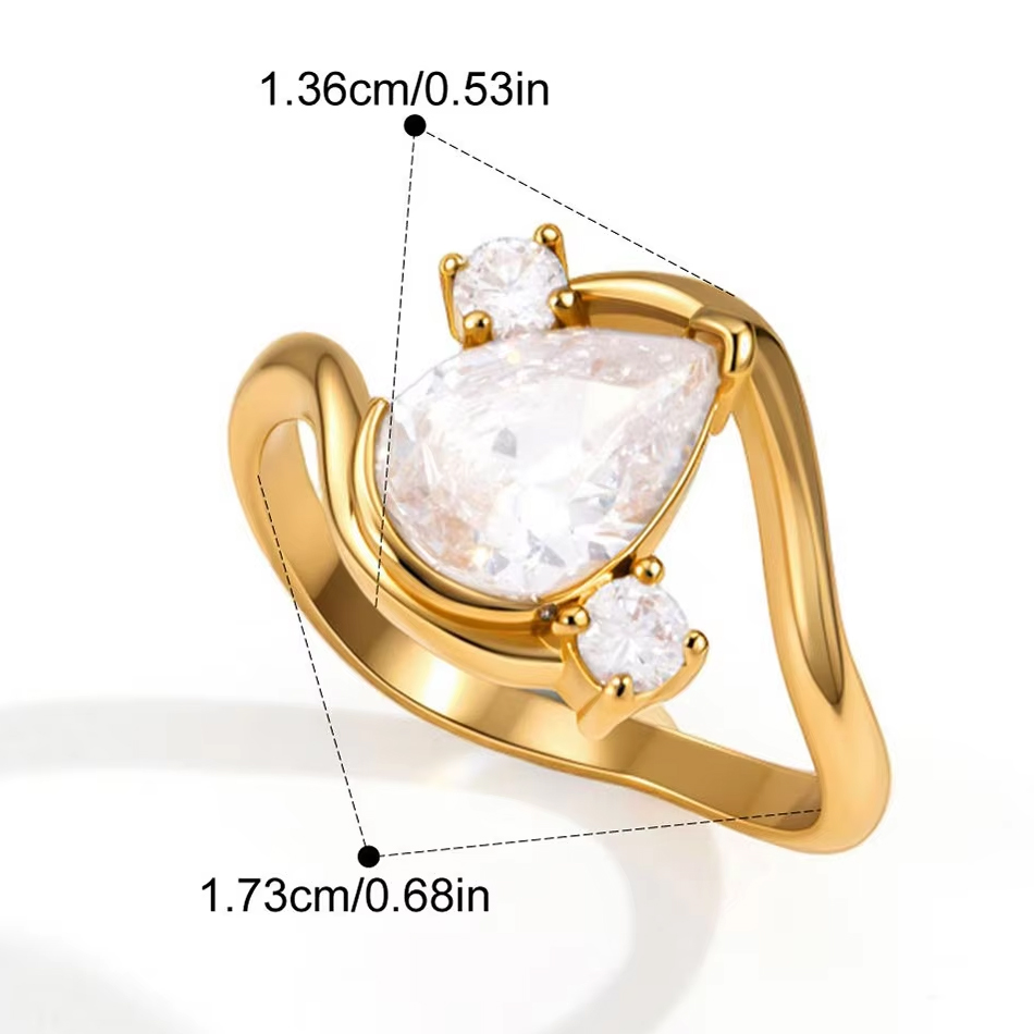 Gioielli personalizzati OEM Anelli in acciaio inossidabile ipoallergenico impermeabile Gioielli che non sbiadiscono Anelli di moda con zirconi placcati oro PVD 18 carati